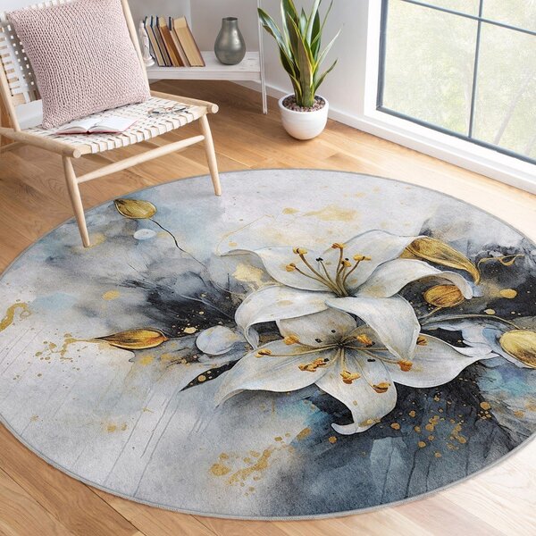 Modra/siva pralna okrogla preproga ø 80 cm Golden Lilly – Mila Home