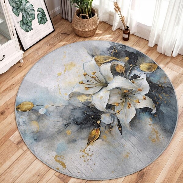 Modra/siva pralna okrogla preproga ø 80 cm Golden Lilly – Mila Home