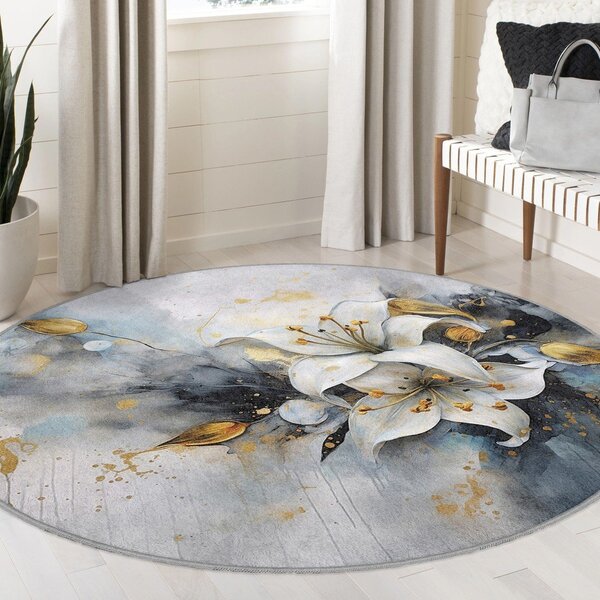 Modra/siva pralna okrogla preproga ø 80 cm Golden Lilly – Mila Home