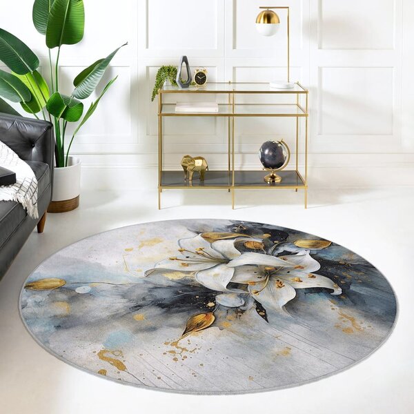 Modra/siva pralna okrogla preproga ø 80 cm Golden Lilly – Mila Home