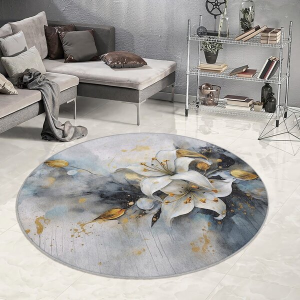 Modra/siva pralna okrogla preproga ø 80 cm Golden Lilly – Mila Home