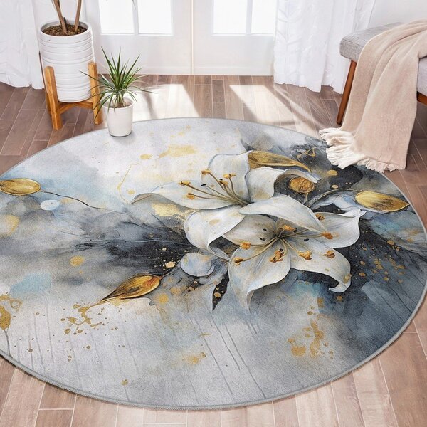 Modra/siva pralna okrogla preproga ø 80 cm Golden Lilly – Mila Home