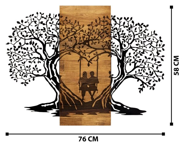 Stenska dekoracija 76x58 cm drevesa les/kovina