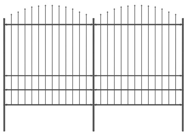 VidaXL Vrtna ograja s koničastimi vrhovi jeklo (1,75-2)x3,4 m črna