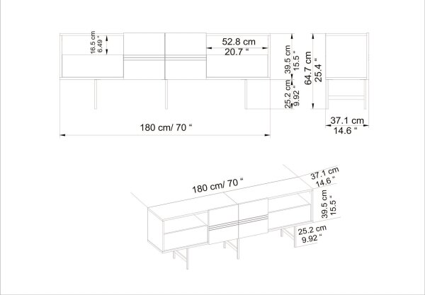 TV miza DERIN 64,7x180 cm bela