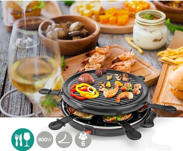 Nedis FCRA210FBK6 - Raclette žar z dodatki 800W/230V