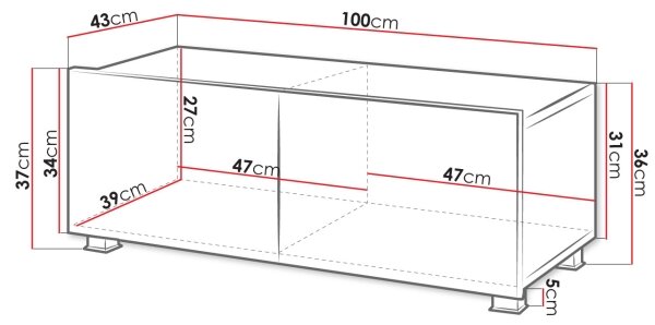 TV miza CALABRINI 37x100 cm bela