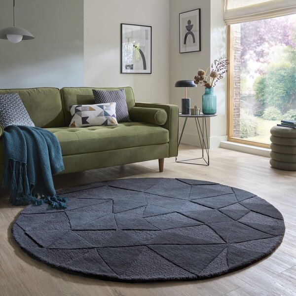 Antracitno siva ročno tkana volnena okrogla preproga ø 160 cm Shard Charcoal – Flair Rugs