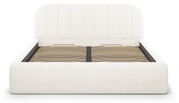 Slonokoščena oblazinjena zakonska postelja s prostorom za shranjevanje z letvenim dnom 140x200 cm Juno – Windsor & Co Sofas