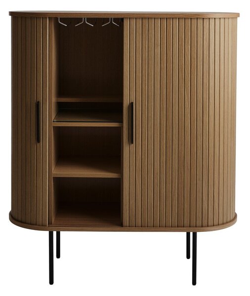 Rjava vinska omara v hrastovem dekorju z drsnimi vrati 100x118x40 cm Nola – Unique Furniture