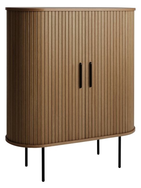 Rjava vinska omara v hrastovem dekorju z drsnimi vrati 100x118x40 cm Nola – Unique Furniture