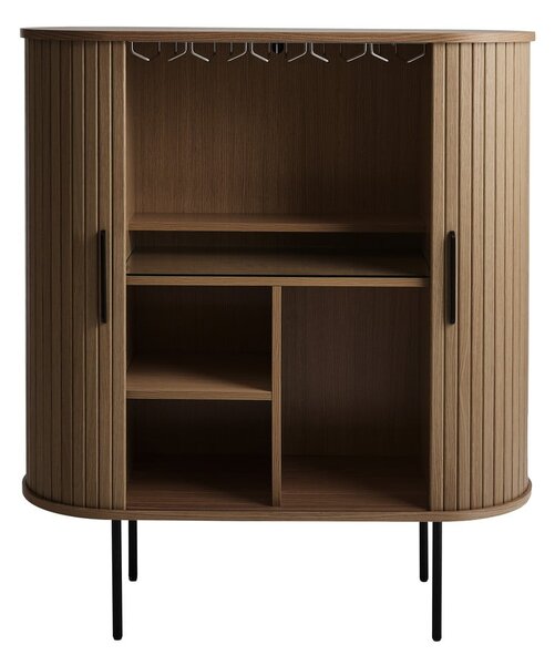 Rjava vinska omara v hrastovem dekorju z drsnimi vrati 100x118x40 cm Nola – Unique Furniture