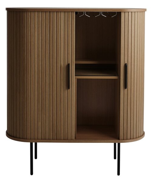 Rjava vinska omara v hrastovem dekorju z drsnimi vrati 100x118x40 cm Nola – Unique Furniture