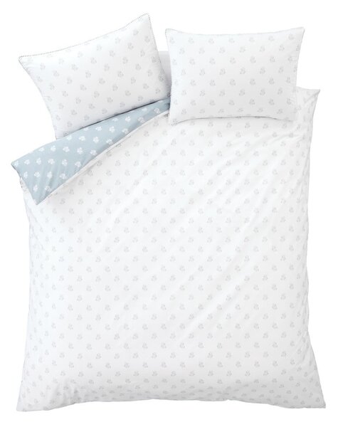 Bela/modra bombažna posteljnina za zakonsko posteljo 200x200 cm Esme Floral – Bianca