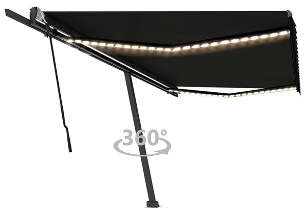 VidaXL Ročna zložljiva tenda z LED lučkami 500x350 cm antracitna