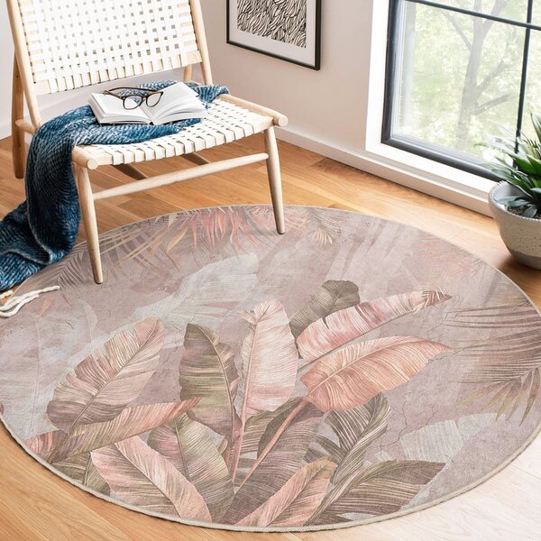 Svetlo rožnata pralna okrogla preproga ø 150 cm Dusty Leaves – Mila Home