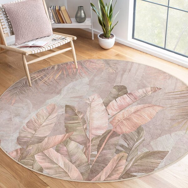 Svetlo rožnata pralna okrogla preproga ø 150 cm Dusty Leaves – Mila Home