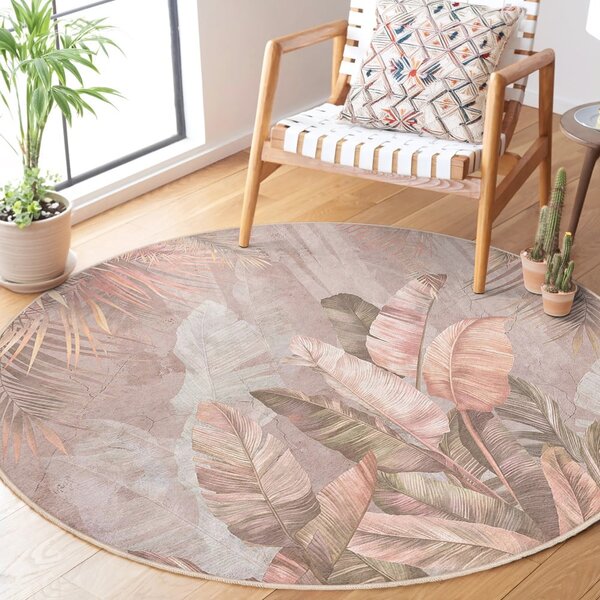 Svetlo rožnata pralna okrogla preproga ø 150 cm Dusty Leaves – Mila Home