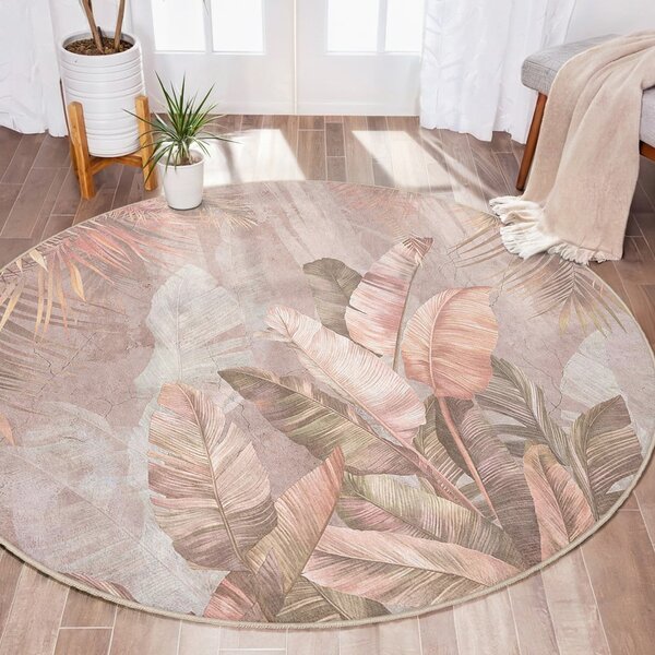 Svetlo rožnata pralna okrogla preproga ø 150 cm Dusty Leaves – Mila Home
