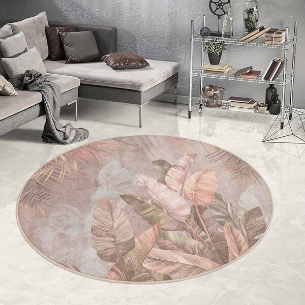 Svetlo rožnata pralna okrogla preproga ø 150 cm Dusty Leaves – Mila Home