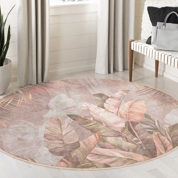 Svetlo rožnata pralna okrogla preproga ø 150 cm Dusty Leaves – Mila Home