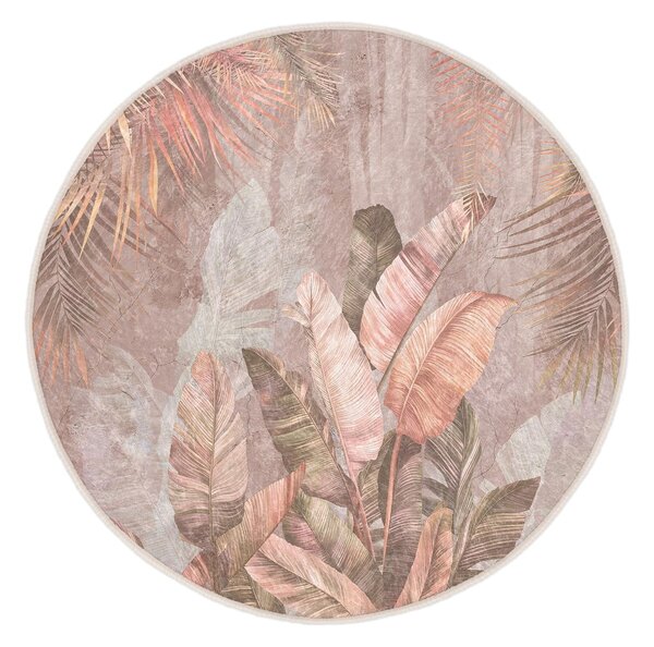Svetlo rožnata pralna okrogla preproga ø 150 cm Dusty Leaves – Mila Home