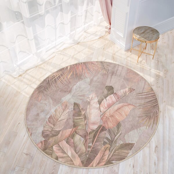 Svetlo rožnata pralna okrogla preproga ø 150 cm Dusty Leaves – Mila Home