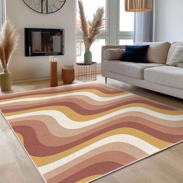 Oker rumen/prašno rožnat pralen tekač 60x230 cm Creamy Strawberry Swirl – Mila Home