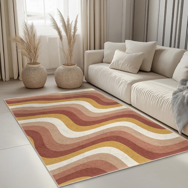 Oker rumen/prašno rožnat pralen tekač 60x230 cm Creamy Strawberry Swirl – Mila Home