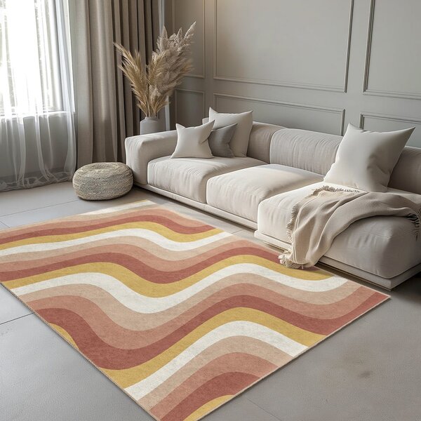Oker rumen/prašno rožnat pralen tekač 60x230 cm Creamy Strawberry Swirl – Mila Home
