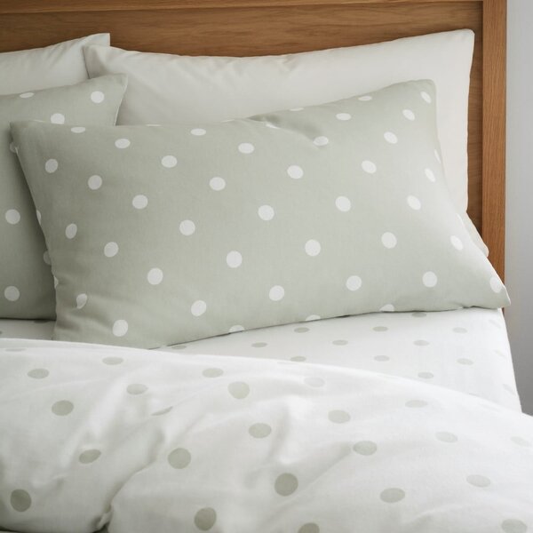 Bela/zelena flanelna posteljnina za zakonsko posteljo 200x200 cm Polka Dot – Catherine Lansfield