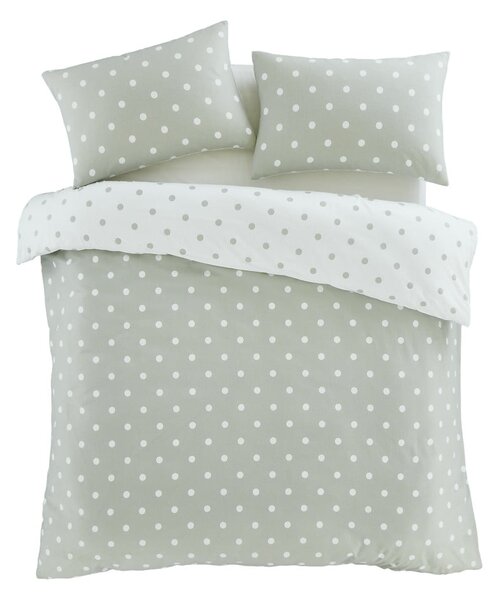 Bela/zelena flanelna posteljnina za zakonsko posteljo 200x200 cm Polka Dot – Catherine Lansfield