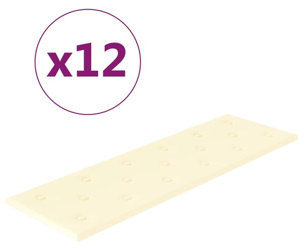 VidaXL Stenski paneli 12 kosov krem 90x30 cm umetno usnje 3,24 m²