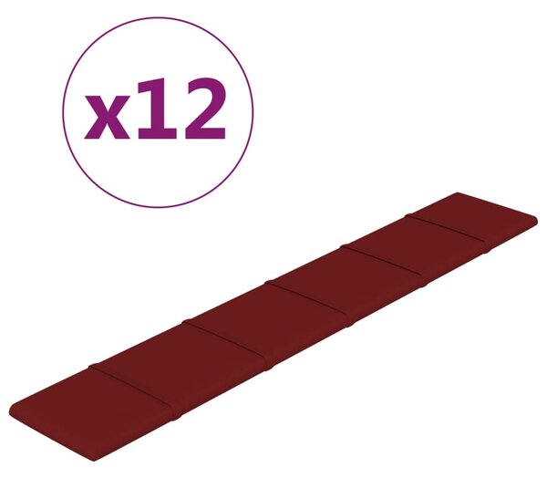 VidaXL Stenski paneli 12 kosov vinsko rdeči 90x15 cm blago 1,62 m²