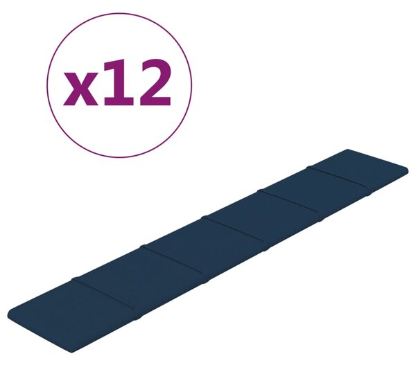 VidaXL Stenski paneli 12 kosov modra 90x15 cm žamet 1,62 m²