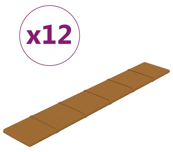 VidaXL Stenski paneli 12 kosov rjavi 90x15 cm žamet 1,62 m²