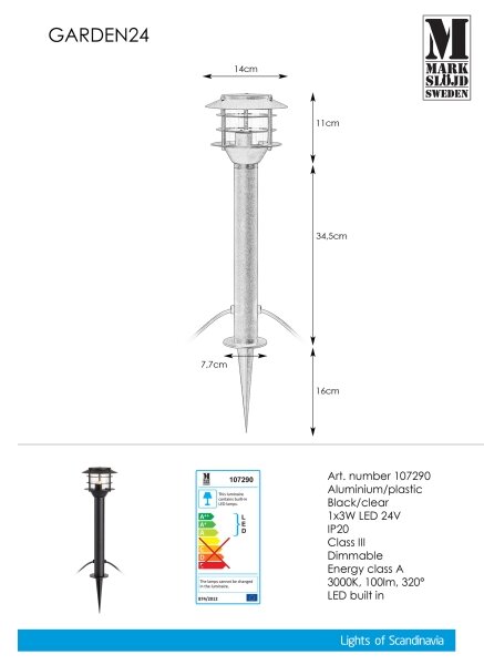 Markslöjd 107290 - LED Zunanja svetilka GARDEN 24 LED/3W/24V 45 cm IP44 črna