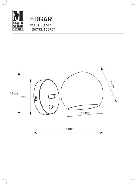 Markslöjd 108753 - Stenska svetilka EDGAR 1xE14/40W/230V črna