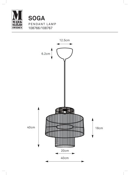 Markslöjd 108766 - Lestenec na vrvici SOGA 1xE27/40W/230V črna