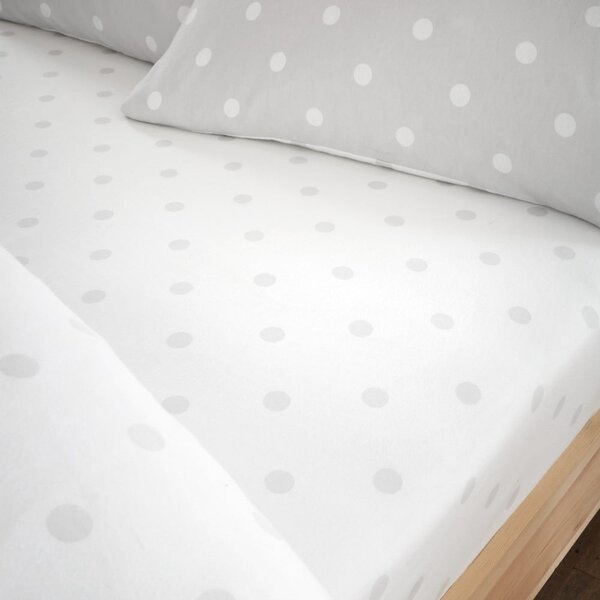 Bela/siva napenjalna flanelna rjuha 150x200 cm Polka Dot – Catherine Lansfield