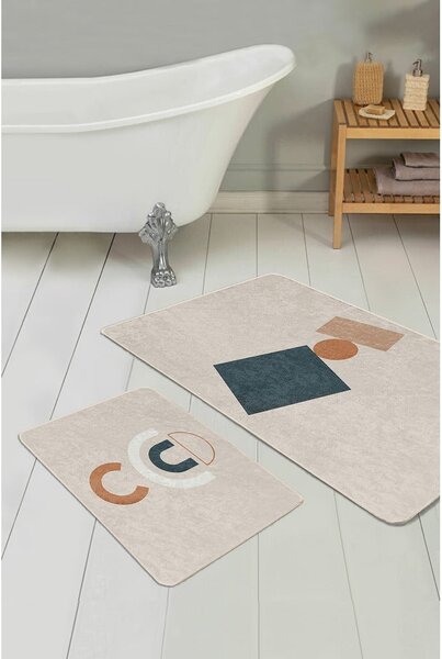 Bež žametne kopalniške preproge v kompletu 2 ks 60x100 cm Geometry Shapes – Mila Home
