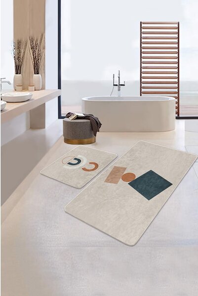 Bež žametne kopalniške preproge v kompletu 2 ks 60x100 cm Geometry Shapes – Mila Home