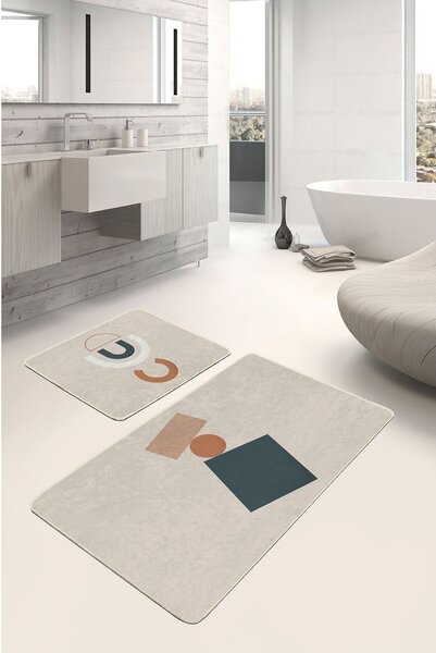 Bež žametne kopalniške preproge v kompletu 2 ks 60x100 cm Geometry Shapes – Mila Home