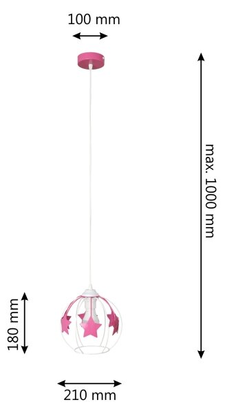 Otroški lestenec na vrvici STARS 1xE27/15W/230V roza/bela