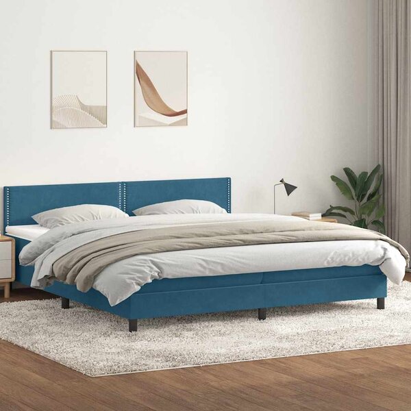 VidaXL Box spring postelja z vzmetnico temno modra 180x210 cm žamet