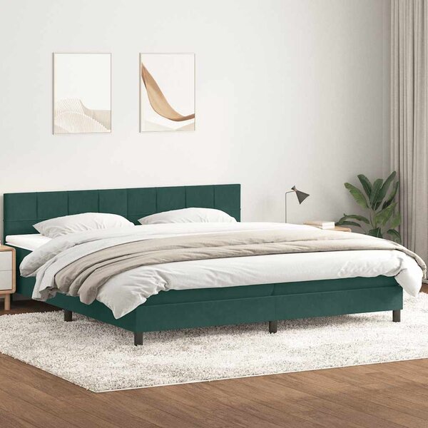 VidaXL Box spring postelja z vzmetnico temno zelena 180x210 cm žamet