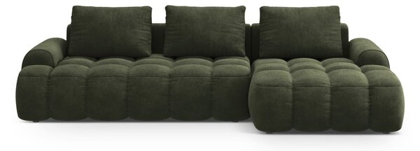 Zelena žametna raztegljiva/s prostorom za shranjevanje kotna sedežna garnitura (desni kot/z ležalnikom) Linz – Cosmopolitan Design