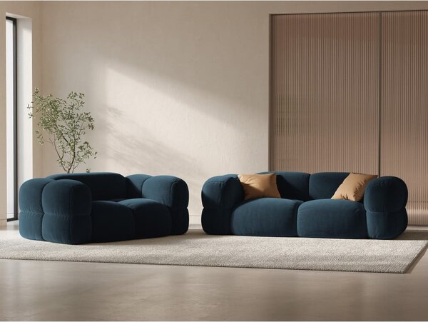 Temno modra žametna sedežna garnitura 210 cm Loretto – Cosmopolitan Design