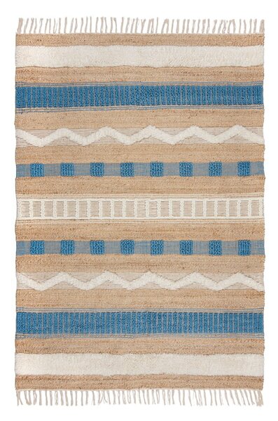 Ročno tkana preproga iz mešanice jute v naravni in modri barvi 160x230 cm Medina Jute – Flair Rugs