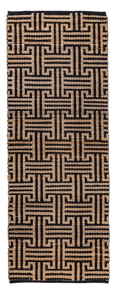 Ročno tkan tekač iz mešanice jute v črni in naravni barvi 80x230 cm Meander Jute – Flair Rugs